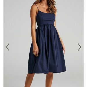 Showpo Wild Nights A-Lone Spaghetti Strap Dress in Navy Size 4